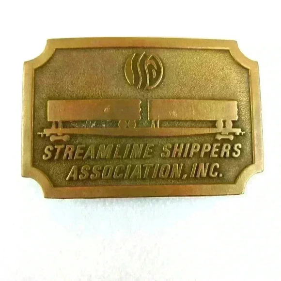 Vintage Belt Buckle Streamline Shippers Brass tone Metal Hit Line USA 1970s RARE - Picture 1 of 12